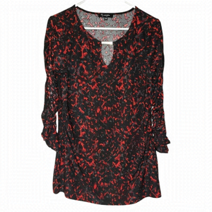 Lily Morgan Red Black 3/4 sleeve Blouse Medium